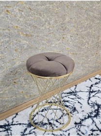 Resim Zafir Yuvarlak Gold Kaplama Puf Oturak - Bench - Ayak Ucu Oturak - Tabure - Makyaj Oturak Kahverengi 