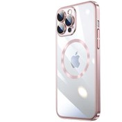 Resim Mobilzone iPhone 14 Pro Uyumlu Wireless Şarj Özellikli Sert PC Zore Riksos Magsafe Kılıf-Rose Gold 