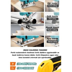 Resim Power Black Profesyonel Lazerli Metal Şanzıman 6 Kademe Devir ve Pandül Ayarlı Dekupaj Testere Çantalı 