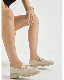 Resim Kalın Poli Taban Zincir Aksesuarlı Kadın Bej Günlük Loafer Tbfzlcmc115 Bej 