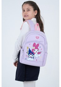 Resim Açık Mor My Melody & Kuromi Figürlü Kız Çocuk Anaokulu Sırt Çantası Müzik Temalı Kreş Çantası Lila 