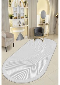 Resim West Home Makinede Yıkanabilir Kaymaz Taban Leke Tutmaz Gri Oval Mutfak Halısı Salon Halısı Ve Yolluk Wh 581 Grey Oval 