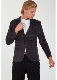 Resim Sposo G-183 Dar Kalıp Örme Kumaş Füme Erkek Blazer Ceket Füme 