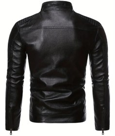 Resim Barbarosshop Erkek Siyah Suni Deri Ceket Mont A Kalite Dar Kesim Slim Fit Motosiklet Biker Stili Fermuarlı 