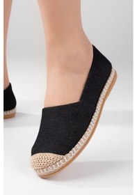 Resim Aska Shoes Kadın Flotter Deri/ Keten/hasır Malzeme Espadril Siyah 