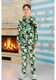 Resim Aydoğan Erkek Genç Çocuk Kadife Kamuflaj Desen Pijama Takımı 240522 Yeşil Yeşil 