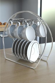 Resim Home Stuff Krom Çeyizlik Fincanlıklı 4'lü Servis Sunum Seti 