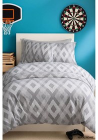 Resim Zigzag Desenli Gri Pamuklu Tek Kişilik Nevresim Takımı Mavi 