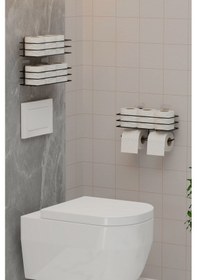 Resim Yapışkanlı Yedekli 3'lü Set Tuvalet Kağıtlığı Wc Tuvalet Kağıdı Askısı Ve Tutucu Siyah Metal 