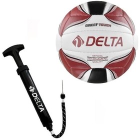 Resim Delta Rivo No 5 Dikişli Voleybol Topu Beyaz Bordo + Pompa Beyaz - Bordo 