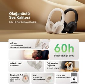 Resim QCY H2 Pro Aux Kablosuz Bt 5.3 Beyaz Kulaklık Hifi Enc 70 Saat Dinleme Oyun Modu 