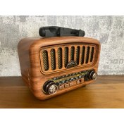 Resim Kahverengi Eskitme Nostalji Tasarımlı Bluetooth Radyo Fm Sd Kart Aux 