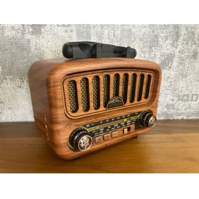 Resim Kahverengi Eskitme Nostalji Tasarımlı Bluetooth Radyo Fm Sd Kart Aux 