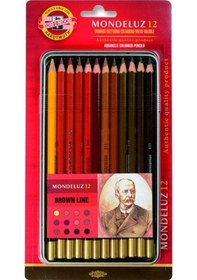 Resim Mondeluz Aquarell Boya Kalemi 12 Renk Kahverengi Tonlar Metal Kutu Kırmızı 