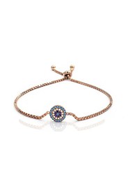 Resim Brezza Lusso Jewelry Firuze Taşlı Asansör Kilitli Nazar Gözlü Kadın Gümüş Bileklik Rose 