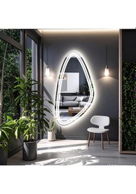 Resim Evonna Beyaz Led'li Lazer Kumlamalı Lavabo & Banyo Aynası Dokunmatik Sensörlü 55 X 110 Cm 