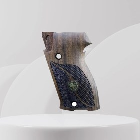 Resim Sıg P220 Sarı Metal Haç Çift Motif Ceviz Ahşap Tabanca Kabzesi T158 