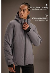 Resim Defacto Defactofit Usb Isıtıcılı Su İtici Rüzgar Geçirmez Kapüşonlu Fermuarlı Kışlık Kayak Montu C7710ax25wngr211 Gri-gr211 