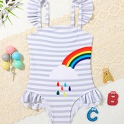 Resim Bebek Sevimli Gökkuşağı Baskılı Tulum Çocuk Mayo Kızlar Hızlı Kuruyan Mayo 