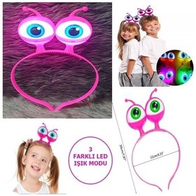 Resim Led Işıklı Pilli 3 Farklı Modda Yanan Uzaylı Göz Parti Tacı Pembe Renk 18x12 Cm Diğer 
