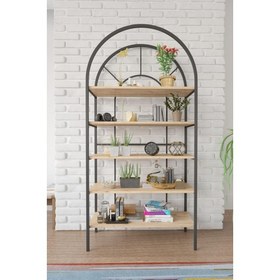 Resim Kzy Metal Oval Kitaplık Raf Duvar Rafı Dekoratif Dolap 