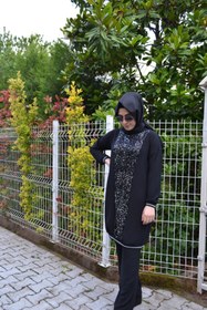 Resim AYSUN AYDEMİR Gümüş Payet Detaylı Siyah Tesettür Eşofman Takımı 