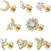 Resim 1 adet Paslanmaz Çelik Kadın Erkek Düz Arka Kıkırdak Küpeler İçten Dişli Ay Kalp Arı Kelebek Helix Piercing Takı 