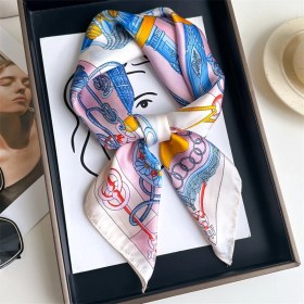 Resim Jump Rabbit Çizgili Eşarp Ipek Eşarp 70CM Küçük Kare Kafa Bandı Saç Türbanı Kravat Çanta (Yurt Dışından) 