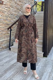 Resim Salih Çelebi Etnik Desen Düğmeli Kimono Y0127 - KAHVE 