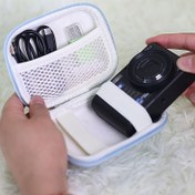 Resim 1'li Paket Mini EVA Sert Koruyucu Kamera Saklama Çantası, File Cebi & Yastıklı Bölmeler - Seyahat Dostu Dayanıklı PU Malzeme Kompakt Organizer DSLR, Aynasız Kameralar & Aksesuarlar için (Beyaz/Mavi), Küçük Kamera Çantası, Aksesuar Tutucu, Düzenli Düzenleme, Sert Kabuk Koruma 