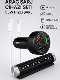 Resim Voltico Araç Şarj Cihazı Seti – 55W Hızlı Şarj + 1 Metre USB-C Kablo + Numara Gösterge 
