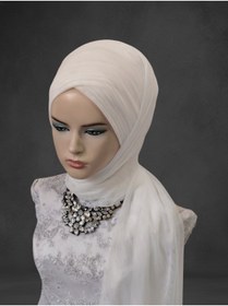 Resim Nuray hazır duvak Kırık beyaz gelinbaşı sarma sevda model hazır duvak hazır şal hazır türban 