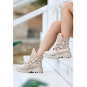 Resim Albi Moda Ten Rengi Bağcıklı Elyaflı Poli Taban Kadın Kar Botu 