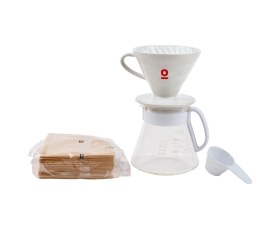 Resim V60 Seramik Demleme Seti - 02 Dripper, Servis Sürahisi, Filtre Kağıdı Ve Ölçü Kaşığı 