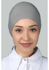 Resim Altobeh Kadın Pratik Dikişsiz Bağcıklı Kaymayan Tesettür Penye Bone - Gri 