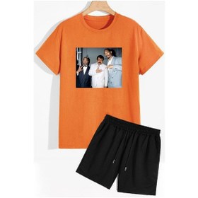 Resim Müslüm Baskılı Şort T-shirt Eşofman Takımı Turuncu 