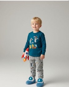 Resim Zekids Erkek Çocuk Space Up Astronot Baskılı Uzun Kollu Pijama Takımı-16843 Yeşil 