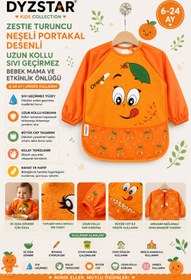 Resim DYZSTAR Zestie Turuncu Neşeli Portakal Desenli Uzun Kollu Sıvı Geçirmez Bebek Mama ve Etkinlik Önlüğü 6-24 Ay - Yumuşak Havlu Ön Yüzeyli 