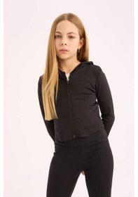 Resim DeFacto Kız Çocuk Kapüşonlu İçi Yumuşak Tüylü Fermuarlı Sweatshirt D9788A825SPBK81 Siyah 