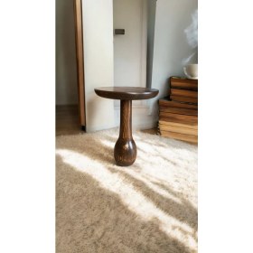 Resim Wood Wooden Ahşap Tekli Vazo Mantar Yan Sehpa Modern Ceviz Renk Fiskos 