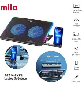 Resim CetKing Mila Serisi M2 R-Type Rgb Işıklı, 2 Büyük Fan, Telefon Standı,2 USB Notebook Soğutucu Stand 