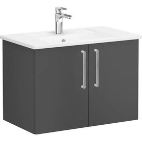 Resim Root 68149 Lavabo Dolabı Kapaklı, 80 cm, Mat Fırtına Gri, Köşeli Lavabolu 