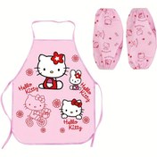 Resim Sanrio Hello Kitty PE Apron and Sleeve Set - Oil-Resistant Kitchen Apron for Cooking, Painting, Household Chores, Durable Polyethylene Material with Cute Cartoon Design 