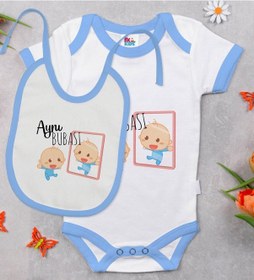 Resim Bk Kids Aynı Bubası Tasarımlı Mavi Bebek Body Zıbın Ve Mama Önlüğ Çok Renkli 