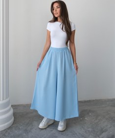 Resim Beli Lastikli Geniş Kesim Kloş Double Krep Pantolon Etek 5187 - Buz Mavisi - Buz Mavisi / L-XL 