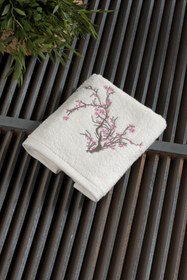 Resim Kırık Beyaz Sakura Nakışlı Pamuk El Havlusu (30x50) 