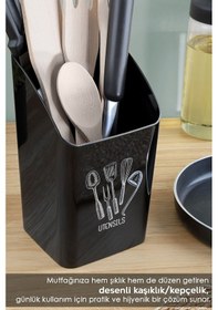 Resim 2'li Tezgah Üstü Kaşıklık - Mutfak Organizer Düzenleyici Kepçelik Kaşık Bıçak Standı Siyah Beyaz Beyaz - Siyah 