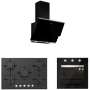 Resim Silverline Siyah Cam Ankastre Set (3490 Oslo 60 Siyah+cs5365b01+bo6503b01) 