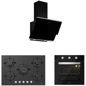 Resim Silverline Siyah Cam Ankastre Set (3490 Oslo 60 Siyah+cs5365b01+bo6503b01) 