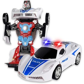 Resim Numaca Oyuncak Pilli Hareket Eden Robota Dönüşen Işıklı Sesli Polis Robot Arabası Otomatik Robota Dönüşen 